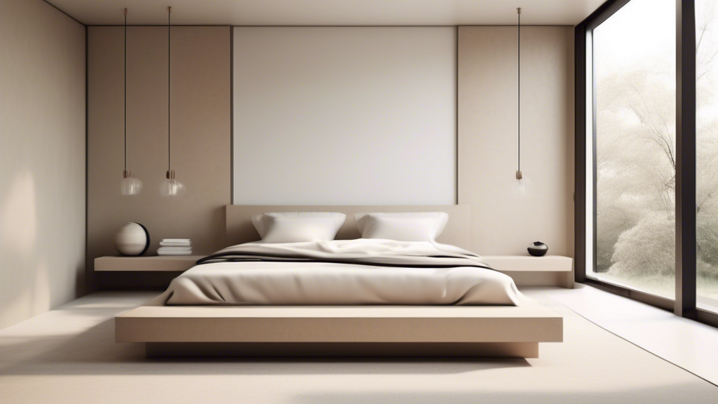 Minimalist bedroom with clean lines, neutral colors, and natural light.